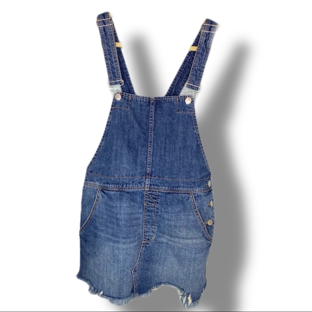 Free People Denim Raw Hem Mini Overall Skirt Size 4
